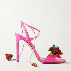 Worn once AQUAZZURA Strawberry Punch embellished raffia sandals 37